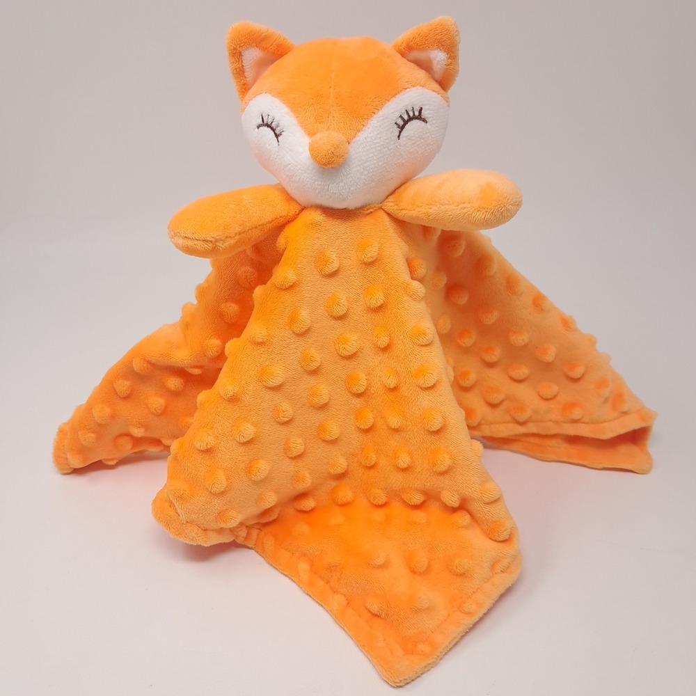 Crevent Fox Baby Security Blanket Orange Minky Dot Plush Lovey Toy 14x14 SH025